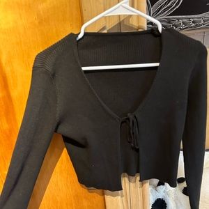 Tie-Front Black Long-sleeve